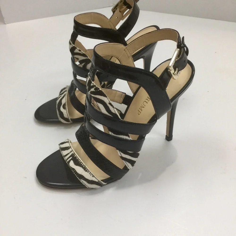 Ivanka Trump Haslets Spiked Cage Spike Heel Sandals Black/White Zebra Size 6 1/2